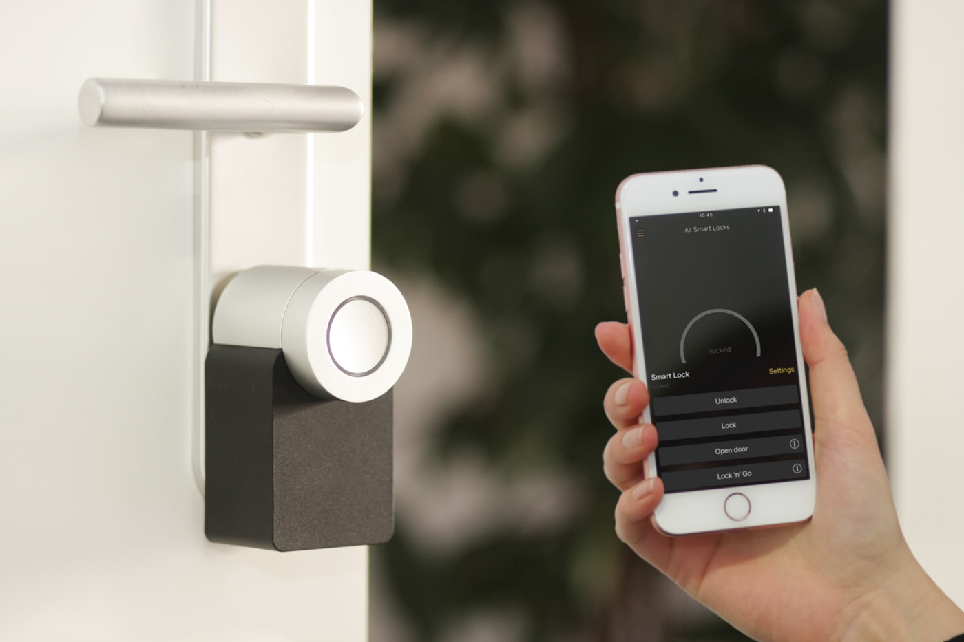 New smart lock professionally installed on a residential door